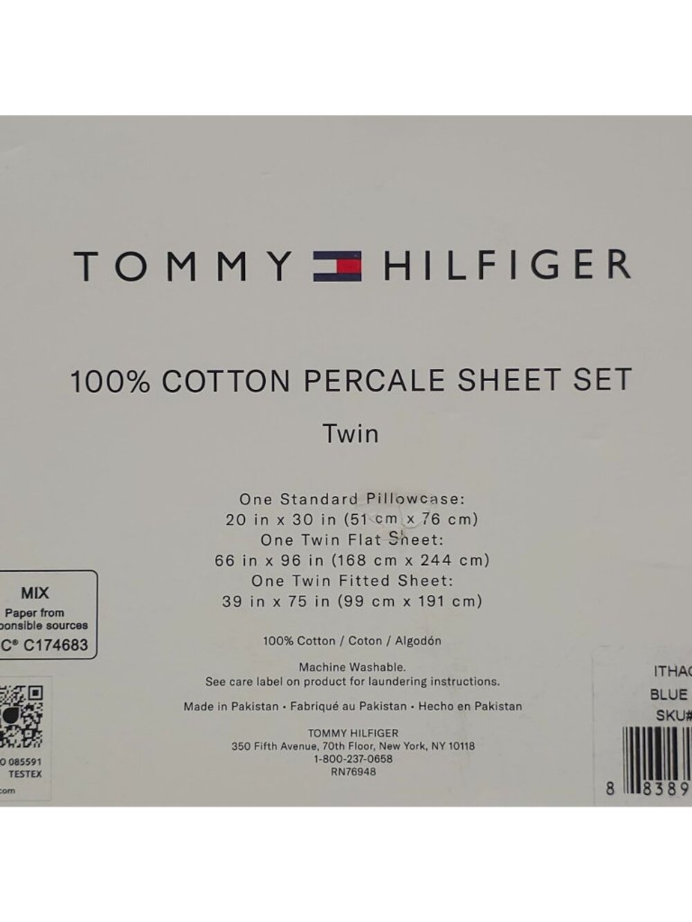 Tommy Hilfiger 100% Cotton Percale Twin Sheet Set In Blue & White Stripe Pattern - Picture 8 of 11